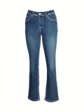 gbolsos  Blue Loose Fit Straight Jeans, Slash Pockets Casual Denim Pants, Women's Denim Jeans & Clothing