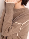 Slouchy Crew Neck Pullover Sweater, Elegant Long Sleeve Loose Cozy Sweater, Women's Clothing