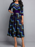 Geo Print Tie Front Dress, Casual Pocket Crew Neck Half Sleeve Dress, Women's Clothing