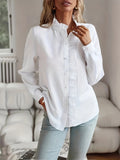 Striped Print Button Front Shirt, Ruffle Trim Long Sleeve Shirt For Spring & Fall, Women's Clothing