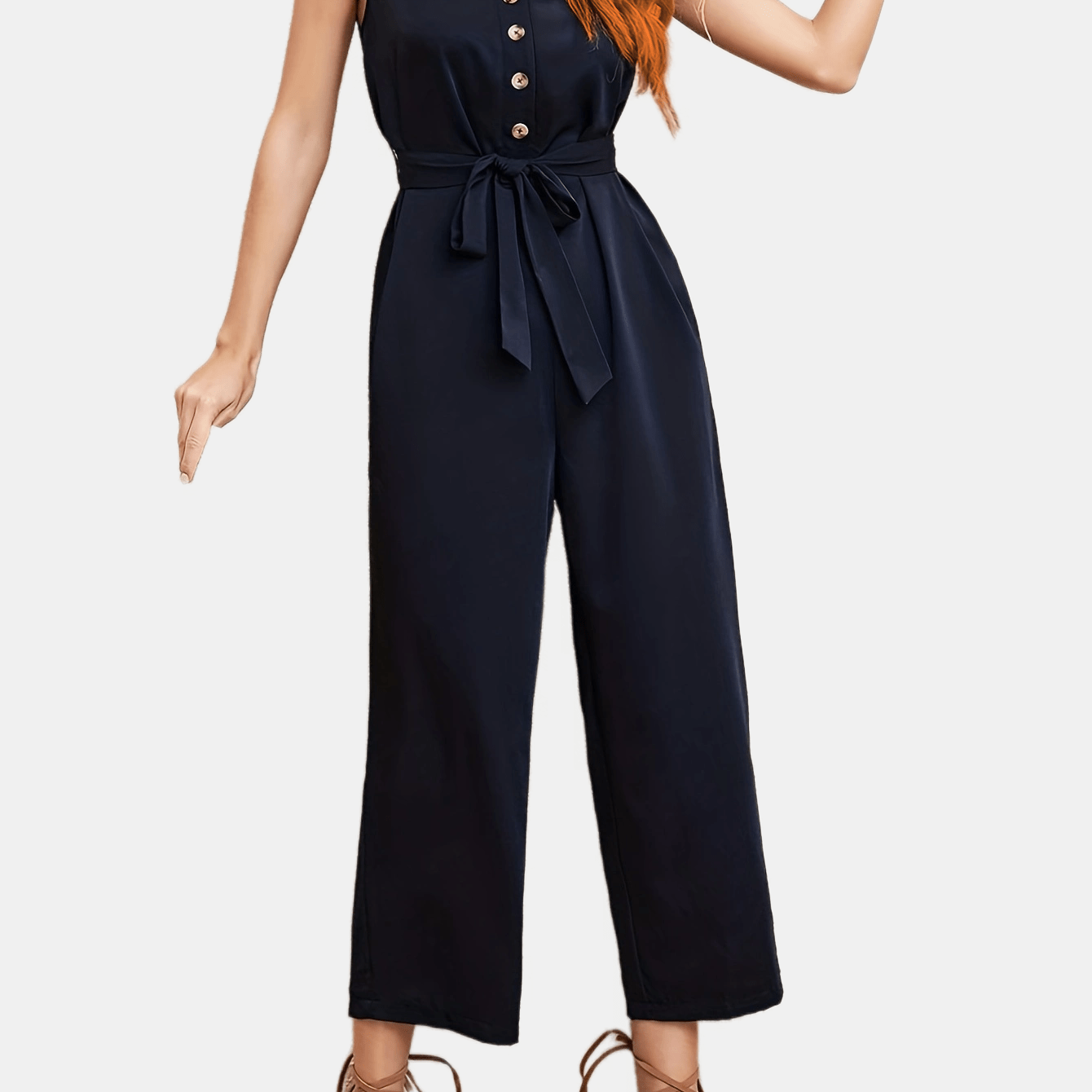 elveswallet  High Neck Jumpsuit, Ankle High Casual Jumpsuit For Spring & Summer, Women's Clothing