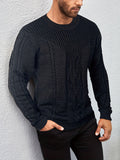 Men's Casual Black Ribbed Knit Pullover Sweater For Winter