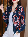 Stars Print Zip Up Lightweight Jacket, Casual Baseball Collar Long Sleeve Outerwear For Spring & Summer, Women's Clothing