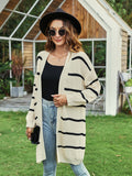 Striped Open Front Drop Shoulder Knit Cardigan, Casual Long Sleeve Cardigan For Fall & Winter, Women's Clothing