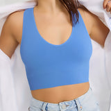 gbolsos  V-neck Yoga Vest, Gym Casual Crop Tops, Women Seamless Rib Knit Fitness Running Vest Tank Top, Women's Activewear