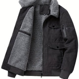 Men's Trendy Corduroy Jacket, Casual Lapel Zip Up Warm Fleece Coat For Outdoor Fall Winter