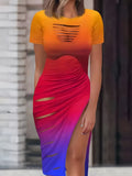 gbolsos  Cut Out Drawstring Dress, Sexy Bodycon Split Short Sleeve Dress, Women's Clothing