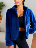 Zip Up Fuzzy Coat, Casual Solid Long Sleeve Winter Warm Outerwear, Women's Clothing