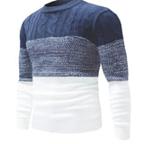 Men's Crewneck Pullover Sweater, Striped Autumn/Winter Cotton Knitted Sweater