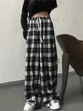 gbolsos  Plaid Drawstring Straight Leg Pants, Casual Loose Pants For Spring & Fall, Women's Clothing