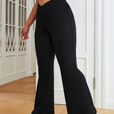 gbolsos  Plus Size Solid Flare Leg Pants, Casual High Waist Pants, Women's Plus Size Clothing