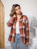 Plaid Print Patched Pocket Shirt, Vintage Long Sleeve Drop Shoulder Shirt For Spring & Fall, Women's Clothing