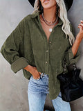 Solid Drop Shoulder Shirt, Casual Button Front Long Sleeve Shirt, Women's Clothing