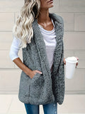 Solid Open Front Teddy Vest, Versatile Sleeveless Faux Fur Jacket For Fall & Winter, Women's Clothing