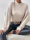 Ribbed Knit Mock Neck Sweater, Casual Long Sleeve Sweater For Fall & Winter, Women's Clothing