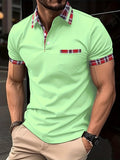 Men's Causal V-neck Button Up Short Sleeve Pockets Polo Shirts Men's Comfortable Tops For Summer