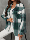 Gingham Long Sleeve Casual Business Blouse, Laid Pockets Coat Button Down Blouse, Elegant & Stylish Tops For Office & Work, Women's Clothing