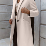 Solid Mid Length Coat, Elegant Open Front Long Sleeve One Button Outerwear, Women's Clothing