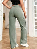 Washed Flap Pockets Cargo Pants, Loose Fit Y2K & Kpop Style Straight Jeans, Women's Denim Jeans & Clothing