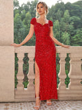 gbolsos  Sequined Split Thigh Dress, Elegant Maxi Dress For Party & Banquet, Women's Clothing