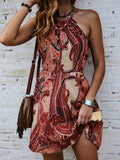 Paisley Print Tie Back Dress, Boho Shirred Waist Sleeveless Dress, Women's Clothing