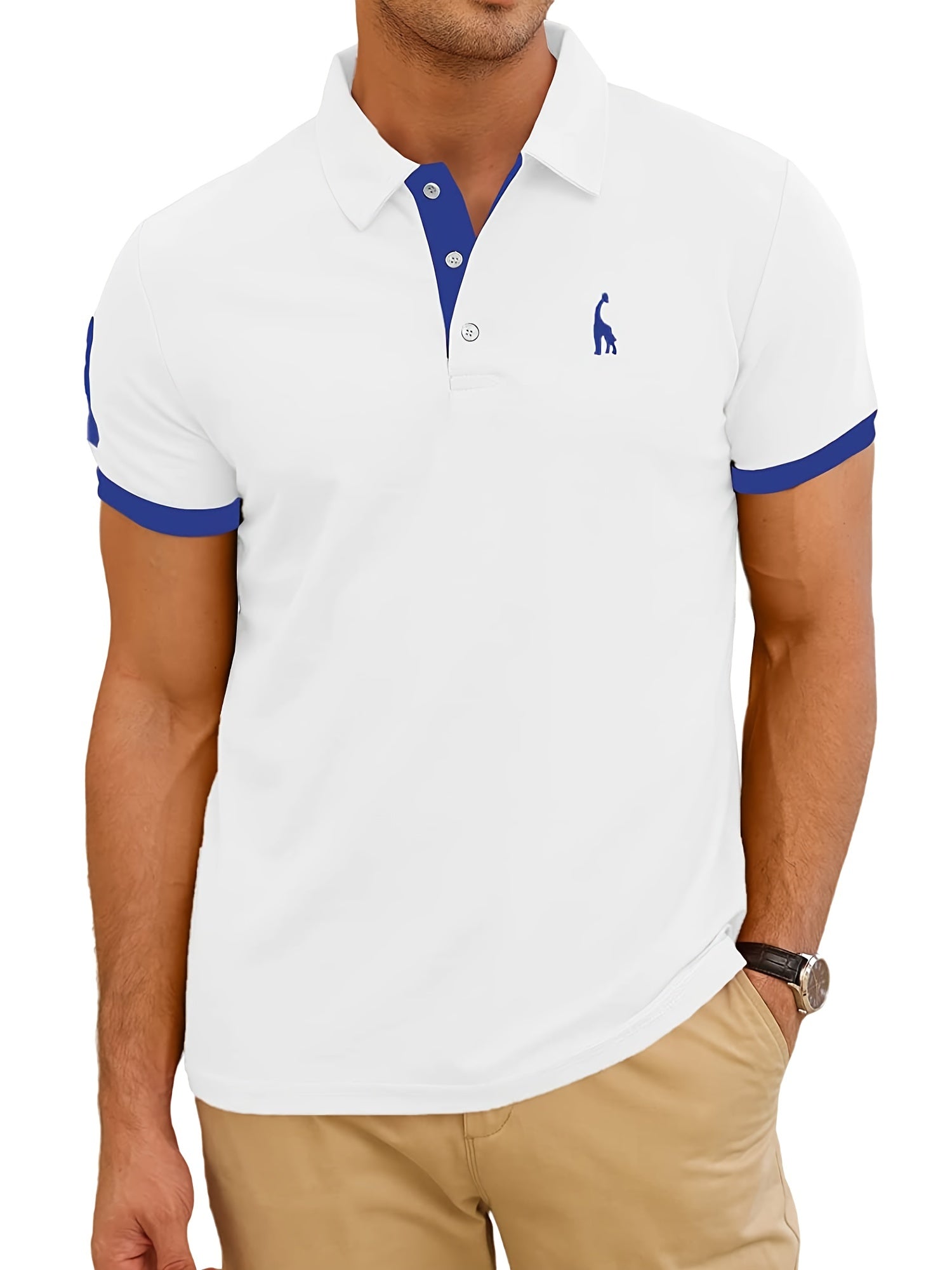 Men's Casual Slim Fit Embroidered Striped Polo Shirt