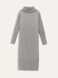 Solid Cable Knit Sweater Dress, Casual Turtleneck Long Sleeve Pocket Front Dress, Women's Clothing