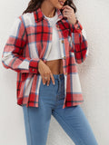 Plaid Print Flap Pocket Shirt, Versatile Long Sleeve Single Breasted Shirt, Women's Clothing