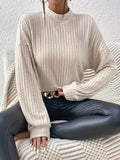 Ribbed Knit Mock Neck Sweater, Casual Long Sleeve Sweater For Fall & Winter, Women's Clothing