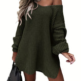 Solid Sweater Dress, Casual V Neck Long Sleeve Versatile Dress, Women's Clothing