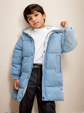 Kid's Hooded Cotton-padded Jacket, Medium Length Warm Zip Up Coat, Boy's Clothes For Winter Outdoor, As Gift