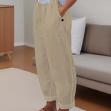 Minimalist Solid Versatile Pants, Casual Wide Leg Elastic Waist Summer Pants, Women's Clothing