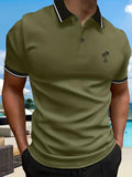 gbolsos  Casual Short Sleeves Button Up Graphic Polo Shirts, V-neck Tops Pullovers, Men's Clothing For Summer