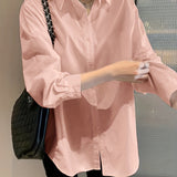 V-neck Loose Lapel Shirts, Casual Button Down Long Sleeve Fashion Blouses Tops, Women's Clothing
