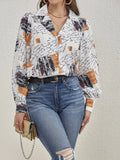 Allover Print Button Front Blouse, Casual Cuff Sleeve Blouse For Spring & Fall, Women's Clothing
