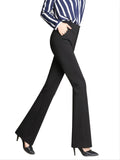 Long Flare Leg Pants, Casual High Waist Work Solid Elastic Pockets Fashion Pants, Women's Clothing