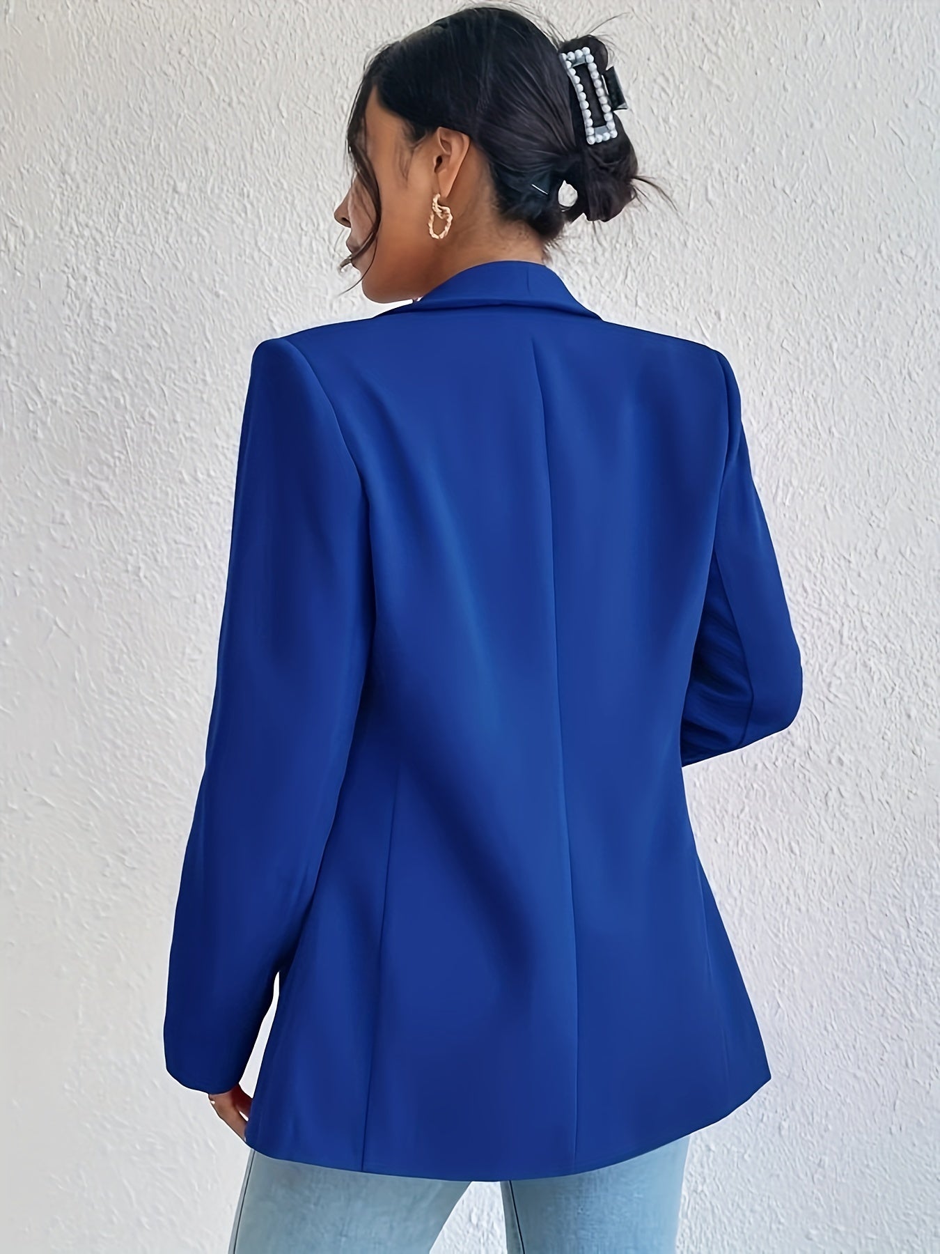 gbolsos  Shawl Collar Solid Blazer, Elegant Open Front Long Sleeve Outerwear, Women's Clothing