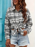 Button Front Plaid Print Jacket, Casual Long Sleeve Jacket For Spring & Fall, Women's Clothing