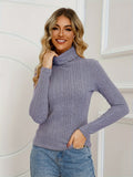 Ribbed Turtleneck T-Shirt, Casual Long Sleeve Top For Fall & Winter, Women's Clothing