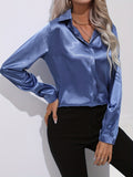 Elegant Satin Blouse, Collar Long Sleeve Work Blouse, Women's Clothing