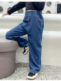 gbolsos  Girls Elastic Waist Baggy Denim Pants, Relaxed Fit Wide Leg Jeans Casual & Versatile For All Seasons