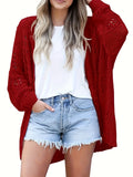 gbolsos  Plus Size Casual Cardigan, Women's Plus Plain Cable Knit Long Sleeve Open Front Cardigan