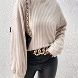 Ribbed Knit Mock Neck Sweater, Casual Long Sleeve Sweater For Fall & Winter, Women's Clothing