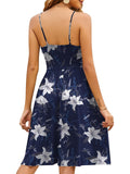 Floral Print V-neck Spaghetti Dress, Casual Backless Cami Dress, Women's Clothing