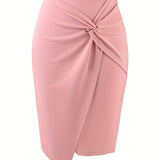 High Waist Stretchy Pencil Skirt, Work Business Solid Skirt, Women's Clothing