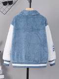 Boys Casual Color Block Non Stretch Warm Fleece Zip Up Coat, Kids Clothing For Fall Winter