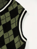 gbolsos  Men's Plus Size Argyle V-neck Sweater Vest, Sleeveless Pullover Knit Tops For Spring/autumn