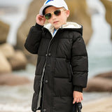 Kid's Hooded Cotton-padded Jacket, Medium Length Warm Zip Up Coat, Boy's Clothes For Winter Outdoor, As Gift