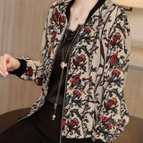 Stars Print Zip Up Lightweight Jacket, Casual Baseball Collar Long Sleeve Outerwear For Spring & Summer, Women's Clothing