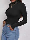 Solid Slim Turtleneck Bottoming Top, Long Sleeve Casual Every Day Top For Fall & Winter, Women's Clothing